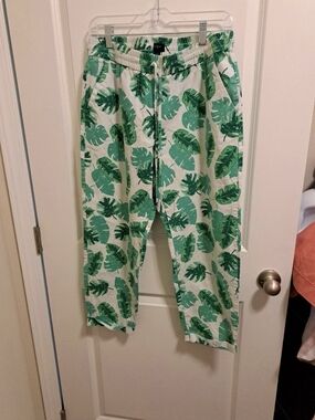 J. Crew Linen Blend Tropical Leaf Palm Print Crop Pants Women's Size 10